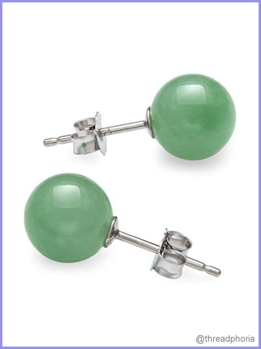 Real Jade 8mm Stud Earrings Sterling Silver Hypoallergenic Gift Box